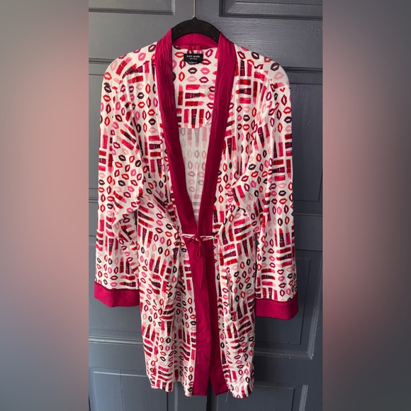 Kate Spade Red and Pink Lips and Lipstick Robe Eyelet Detail (Missing tie belt) - Picture 3 of 6